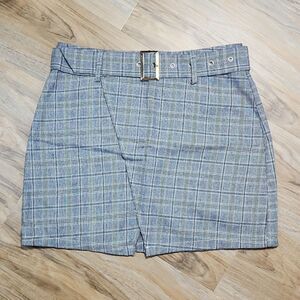 🔺️Olive Scent Black & White Plaid Print Belted Skirt Large